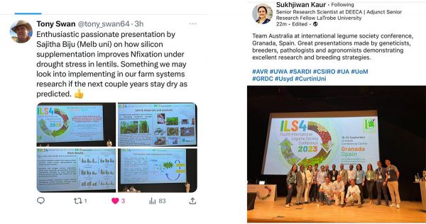 Social media posts from Tony Swan and Sukhjiwan Kaur about the Australian presentation